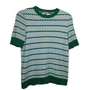 COS Women's Short Sleeve Knit Kelly Green Blue Cream Sweater Sz XS